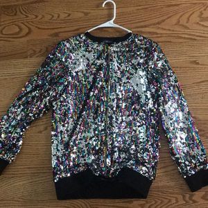 Sequin multicolor zip up bomber jacket